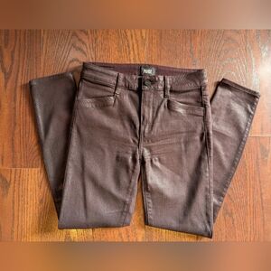 PAIGE Women's Burgundy Coated Hoxton Ankle Skinny Pants Sz 27 Grunge Rock Party